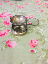 Load image into Gallery viewer, Vintage Silver Tea Strainer with Handle and Drip Pan Cup. Continental Swivel Tea Strainer with drip pan. Circa 1935