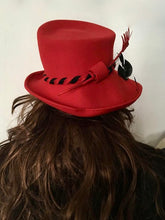 Load image into Gallery viewer, Vintage Red Hat 1970s Red hat feathers. Vintage Floppy Hat. Wool Floppy Hat
