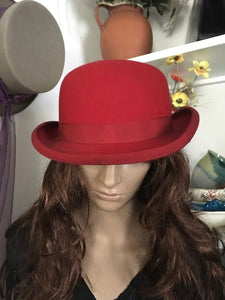 Christys Bowler Hat, Red Bowler hat, Original Wool bowler hat, Vintage Christys Bowler hat