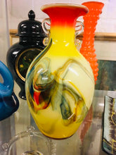 Load image into Gallery viewer, Mid century modern art glass vase, retro vase, swirl pattern vase, Snowflakes Dalian Art Glass Vase Snowflakes Art Glass Vase, circa 1960