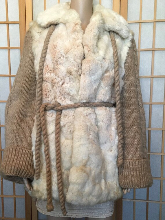 Vintage fur coat, genuine rabbit fur coat. Size 10