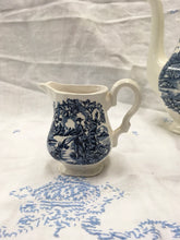 Load image into Gallery viewer, Myott The Hunter blue glaze handpainted creamer, milk jug vintage staffordshire pottery vintage blue and white creamer