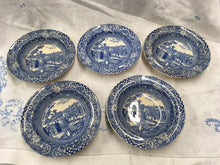 Load image into Gallery viewer, Blue and White transfer set Five Pudding Bowl set W R Midwinter &#39;Landscape&#39; Blue and white fruit bowls dessert bowls