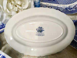 Myott, Claremont, Floral, Blue and white Ironstone oval dish.