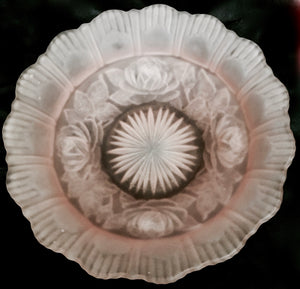 Art Deco, Sowerby Glassworks, Pink Roses pressed Glass Bowl.