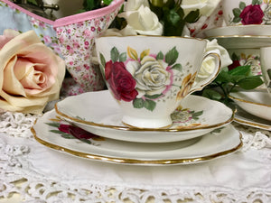 Crown Royal, vintage rose tea cup trio set c.1930s