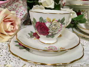 Crown Royal, vintage rose tea cup trio set c.1930s