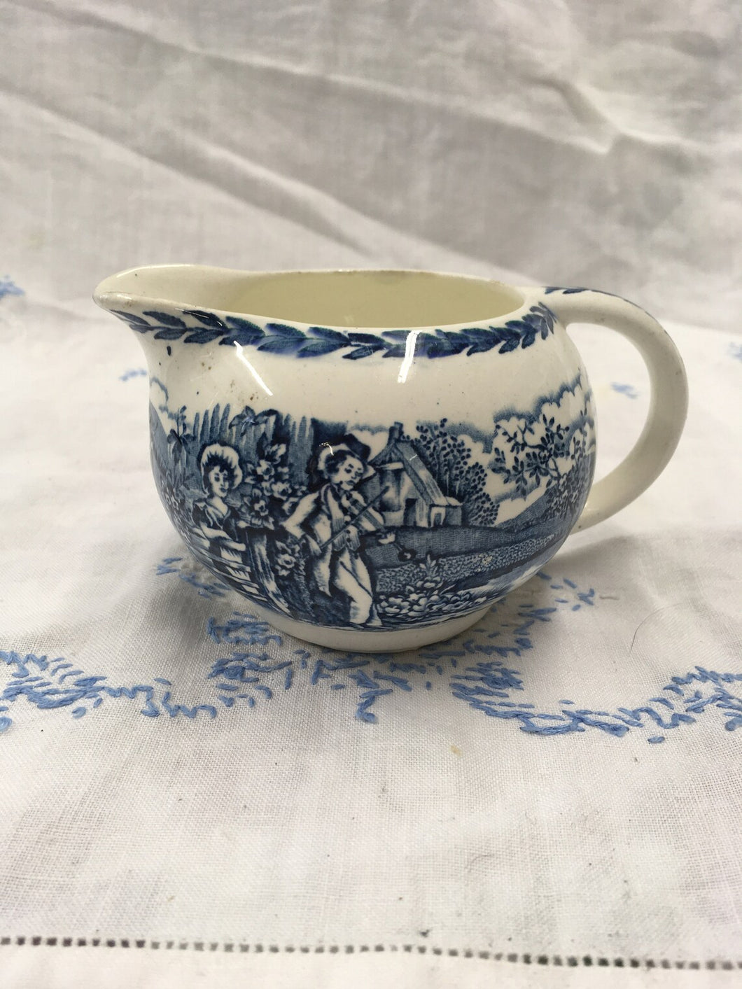 Barratts of Staffordshire Blue & White, Creamer milk jug c.1898 made in England Trademark Barratts ceramics blue flow c1920s