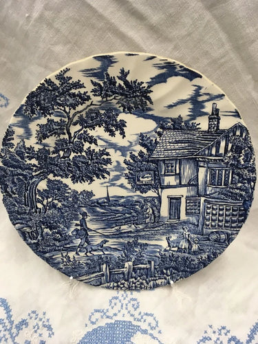 Blue and White 10 inch plate, Myott Meakin The Hunter blue glaze handpainted plate vintage staffordshire pottery vintage England c1982
